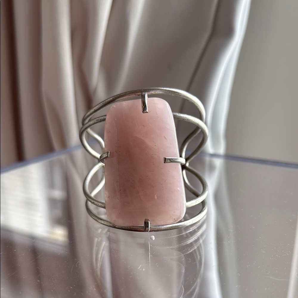 Pink Stone Silver-Tone Cuff Bracelet